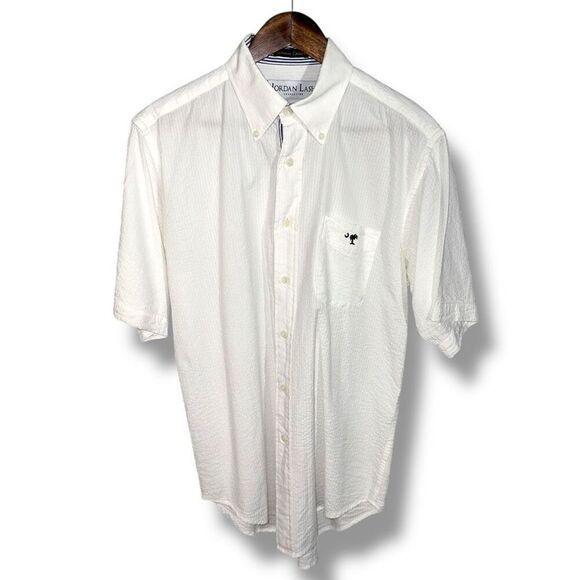 White Jordan Lash Summer Cotton Seersucker S/S Button Down Size M - Picture 1 of 9
